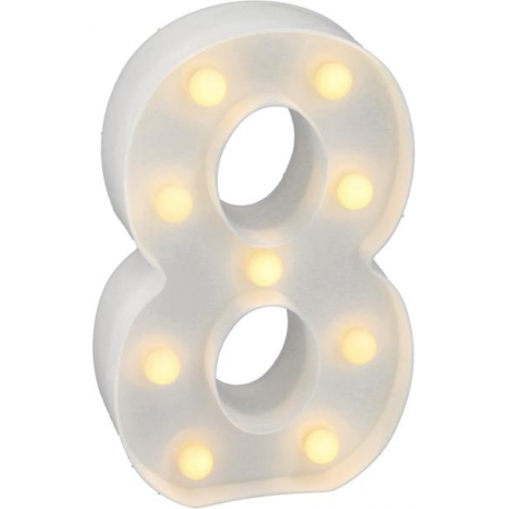 NUMERO \\"8\\" LUMINOSO BIANCO - Luce LED calda - 22cm