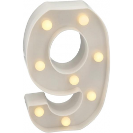 NUMERO \\"9\\" LUMINOSO BIANCO - Luce LED calda - 22cm