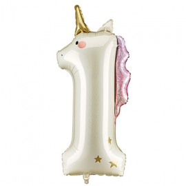 PALLONCINO MYLAR NUMERO \\"1\\" UNICORNO - 93cm
