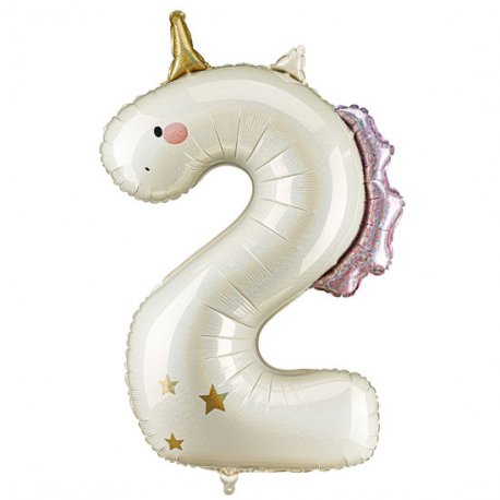 PALLONCINO MYLAR NUMERO \\"2\\" UNICORNO - 93cm