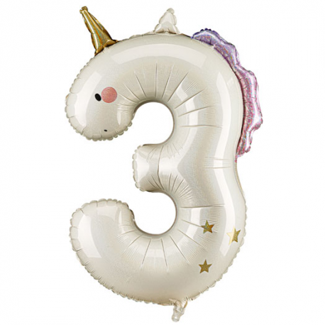 PALLONCINO MYLAR NUMERO \\"3\\" UNICORNO - 93cm