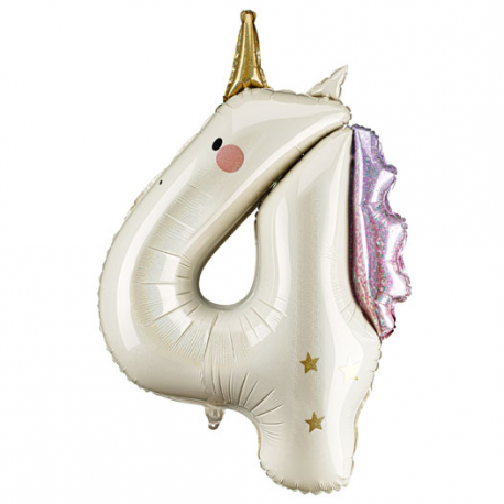PALLONCINO MYLAR NUMERO \\"4\\" UNICORNO - 93cm