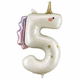 PALLONCINO MYLAR NUMERO \\"5\\" UNICORNO - 93cm