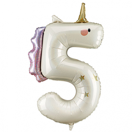 PALLONCINO MYLAR NUMERO \\"5\\" UNICORNO - 93cm