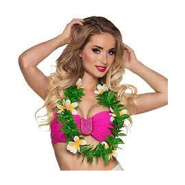 COLLANA HAWAIANA FOGLIE LULANI FIORI BIANCHI