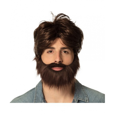 PARRUCCA MARRONE UOMO CON BARBA E BAFFI