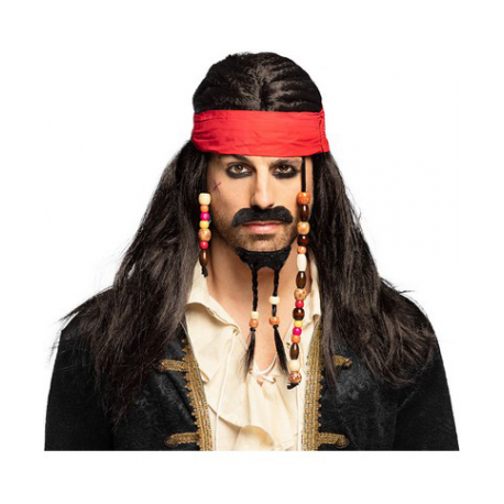 PARRUCCA PIRATA "TOBIAS" CON BANDANA, BARBA e BAFFI