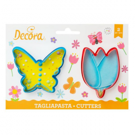 SET 2 TAGLIAPASTA TULIPANO E FARFALLA 7 X H 2,2 CM IN PLASTICA