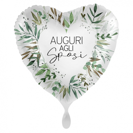 PALLONCINO \\"Auguri agli Sposi\\" GREENERY - Mylar standard 43cm