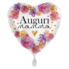 PALLONCINO \\"Auguri Mamma\\" FLOREAL - Mylar standard 43cm