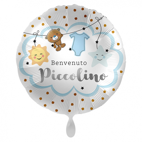 PALLONCINO \\"Benvenuto Piccolino\\" BABY BOY - Mylar standard 43cm
