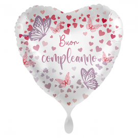 PALLONCINO \\"Buon Compleanno\\" BUTTERFLAY HEART - Mylar standard 43cm