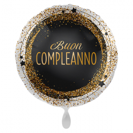 PALLONCINO \\"Buon Compleanno\\" GLITTER ORO - Mylar standard 43cm