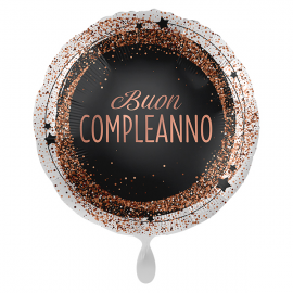 PALLONCINO \\"Buon Compleanno\\" GLITTER ROSA GOLD - Mylar standard 43cm