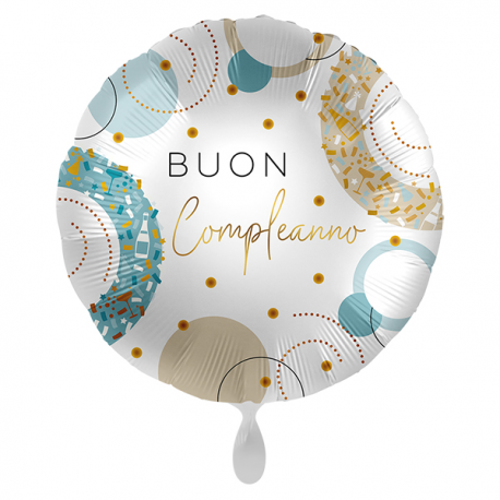 PALLONCINO \\"Buon Compleanno\\" GOLDEN BLUE - Mylar standard 43cm