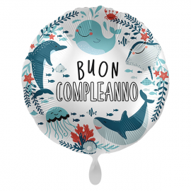 PALLONCINO \\"Buon Compleanno\\" UNDER THE SEA - Mylar standard 43cm