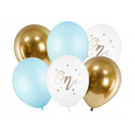 PALLONCINI 1° COMPLEANNO - Pz.6 - ø cm.30 \\"ONE\\" AZZURRO