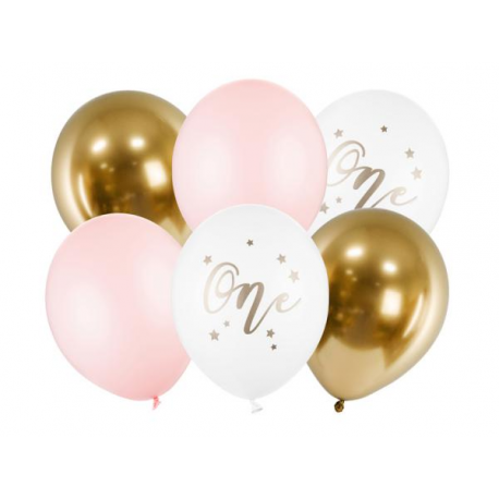 PALLONCINI 1° COMPLEANNO - Pz.6 - ø cm.30 \\"ONE\\" ROSA
