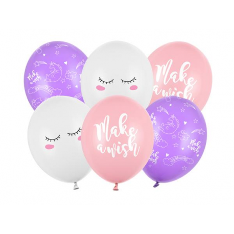 PALLONCINI UNICORNO \\"MAKE A WISH\\" - Pz.6 - ø cm.30