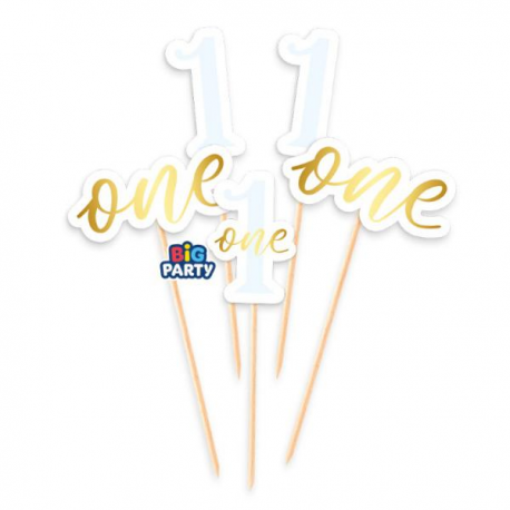 5 MINI CAKE TOPPER 1° COMPLEANNO AZZURRO \\"One today Light Blue\\"
