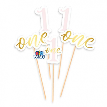 5 MINI CAKE TOPPER 1° COMPLEANNO ROSA \\"One today Pink\\"