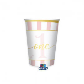 BICCHIERI 1° COMPLEANNO ROSA 6 Pz. 250cc \\"One today Pink\\"