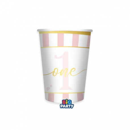 BICCHIERI 1° COMPLEANNO ROSA 6 Pz. 250cc \\"One today Pink\\"