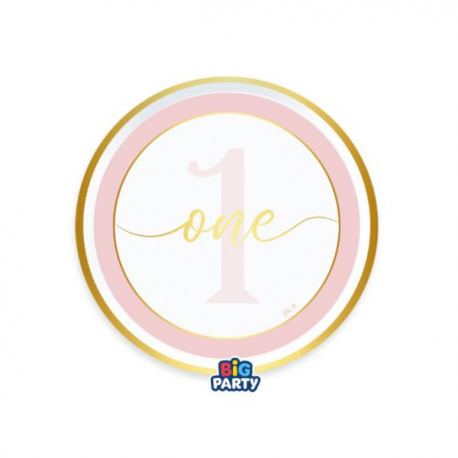 PIATTINI 1° COMPLEANNO ROSA 6 Pz. 18cm \\"One today Pink\\"
