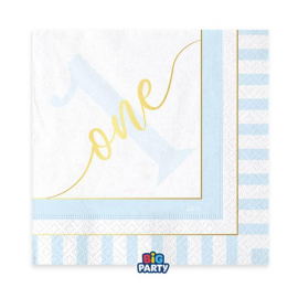 TOVAGLIOLI 1° COMPLEANNO AZZURRO 16 Pz. 33x33cm \\"One today Light Blue\\"