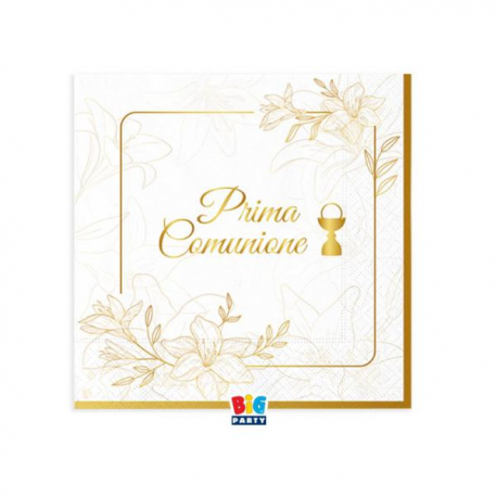 TOVAGLIOLINI PRIMA COMUNIONE \\"ELEGANT\\" 25x25cm - 16 pezzi