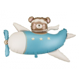 PALLONCINO MYLAR AEROPLANO ORSETTO AZZURRO - 94x61cm