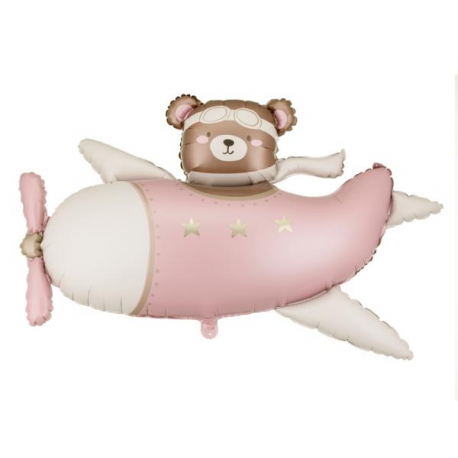 PALLONCINO MYLAR AEROPLANO ORSETTO ROSA - 94x61cm
