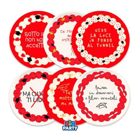 PIATTINI LAUREA MIX \\"UGLY CAKES\\" 18cm - 6 pezzi