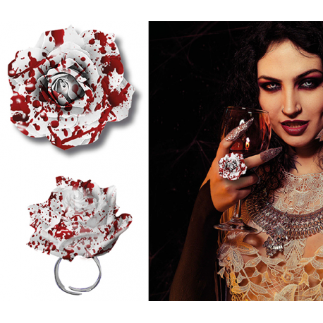ANELLO CON ROSA BIANCA INSANGUINATA