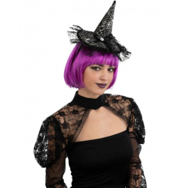 CAPPELLINO CERCHIETTO IN RASO NERO CON FIOCCO E PIZZO