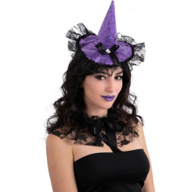 CAPPELLINO CERCHIETTO IN RASO VIOLA CON FIOCCO E PIZZO