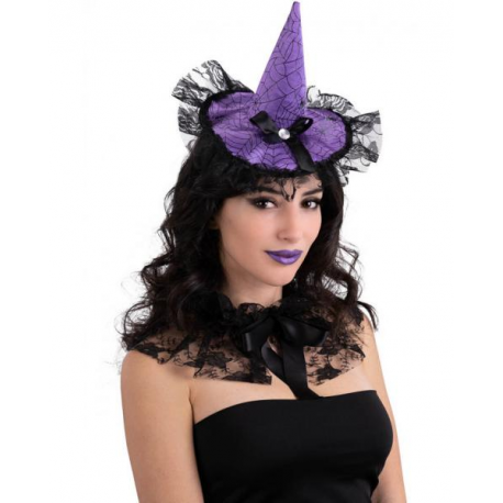CAPPELLINO CERCHIETTO IN RASO VIOLA CON FIOCCO E PIZZO