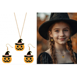 KIT ORECCHINI E COLLANA HALLOWEEN, ZUCCA