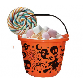 SECCHIELLO ARANCIONE CON FANTASIA HALLOWEEN 18x16cm in plastica