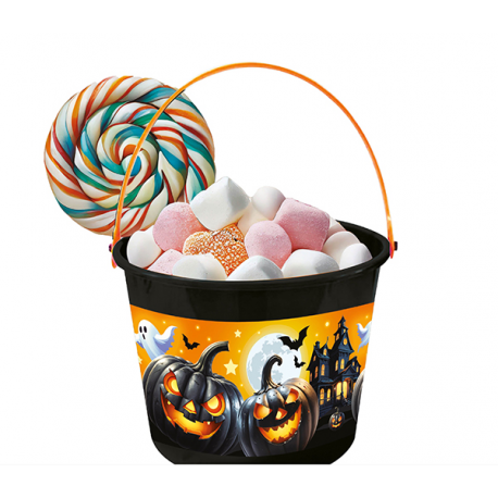 SECCHIELLO ZUCCHE E FANTASMI HALLOWEEN 18X16 CM