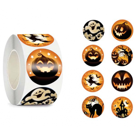ROTOLO 200 ADESIVI DI HALLOWEEN \\"BLACK ORANGE\\"