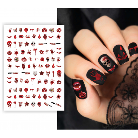 1 FOGLIO DI STICKER PER UNGHIE 10X7 CM FANTASIA BLOOD
