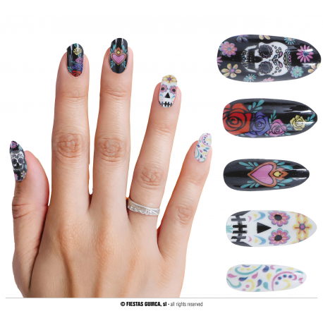 12 UNGHIE "DIA DE MUERTOS" CON COLLA
