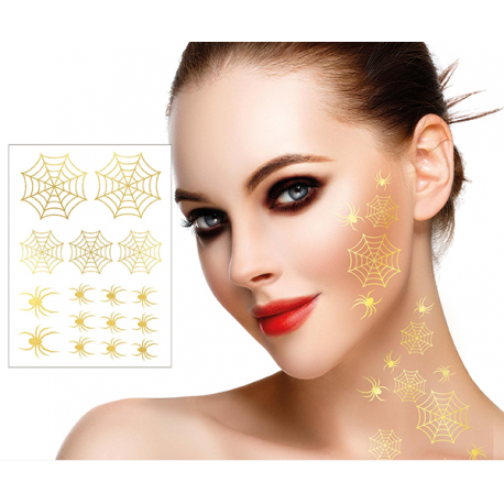 2 FOGLI TATUAGGI RAGNO ORO 15X11 CM