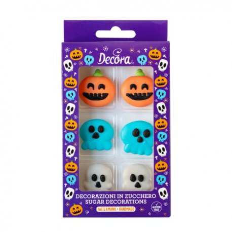 DECORAZIONI DI ZUCCHERO HALLOWEEN - ZUCCHE E TESCHI 6 pz.