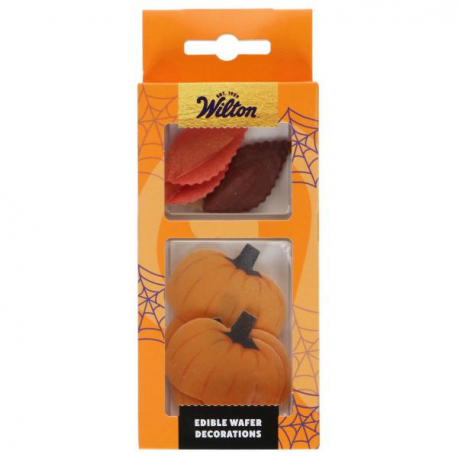 DECORAZIONI ZUCCHE E FOGLIE IN CIALDA - WILTON - Set 10 Pezzi