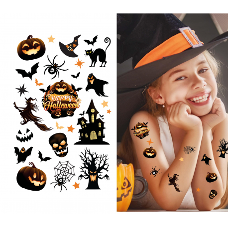 FOGLIO PER TATUAGGI DI HALLOWEEN PER BAMBINI \\"ORANGE & BLACK\\"