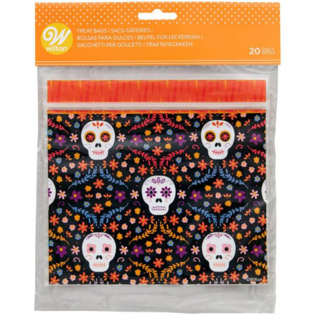 SACCHETTI RICHIUDIBILI GIORNO DEI MORTI HALLOWEEN per biscotti, dolci o caramelle - 20 Pezzi - 17cm x 20cm