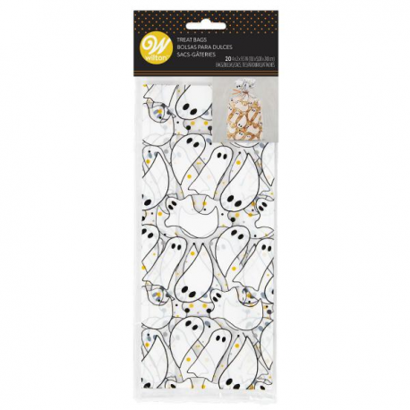 SACCHETTI TEMA HALLOWEEN FANTASMI per biscotti, dolci o caramelle - 20 Pezzi - 10cm x 24cm