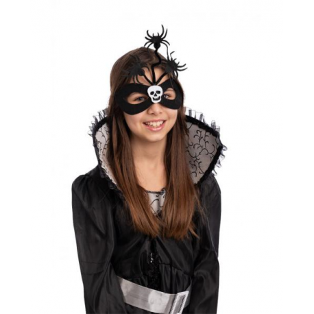 MASCHERA NERA IN FELTRO SCHELETRINO E RAGNI